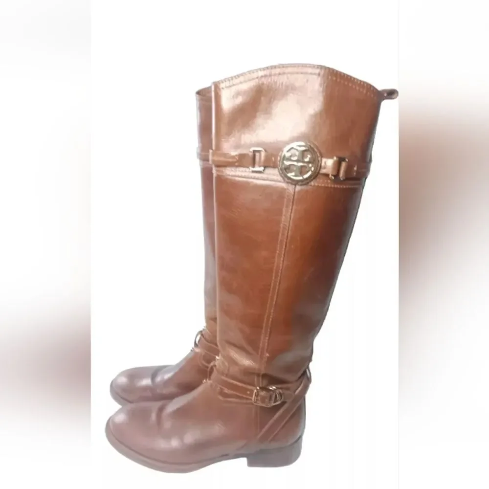 Tory Burch Calista Riding Boot Size 5.5 Cognac Brown Leather Retail $495